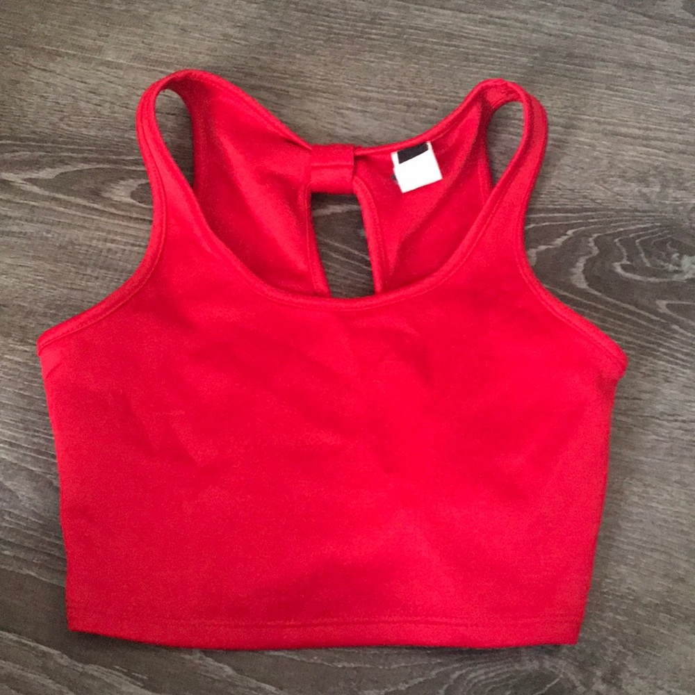 Red crop top with bow ties on back